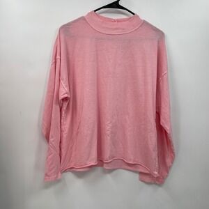 We The Free Long‎ Sleeve Top Pink Mock Neck Raw Hem Casual Tee Shirt